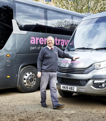 Driver checking the tyres on a Arena Travel coach