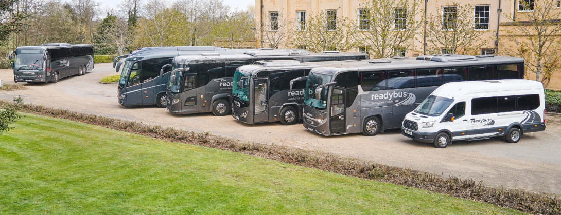 A range of Readybus coaches at Ditton Manor